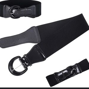 Women's Wide Stretchy Cinch Belt 3 Inch Vintage Chunky Buckle Belts Black